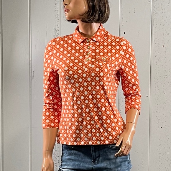 *Talbots women’s Orange Geometry Print collared Shirt Sz MP - Picture 4 of 12